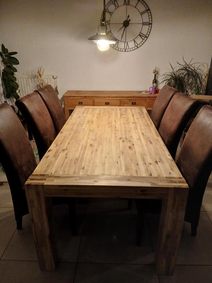 Table en TECK modulable + chaises + lustre, Maison & Meubles, Tables | Tables à manger, Utilisé, 100 à 150 cm, 200 cm ou plus