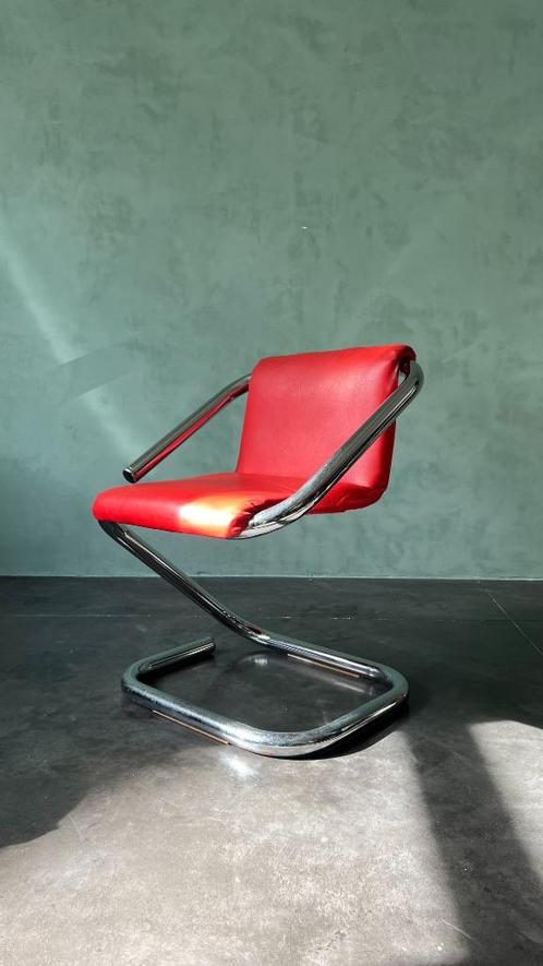 X4 chaises chromées tubulaires vintage années 70 Kappa, Huis en Inrichting, Stoelen, Gebruikt, Vier, Leer, Metaal, Stof, Overige kleuren