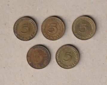 Allemagne : 5 pièces de 5 pfennig (utilisées) (1950-1987)