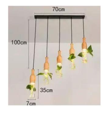 Plafondlamp met 5 lampen met glazen kap voor plant