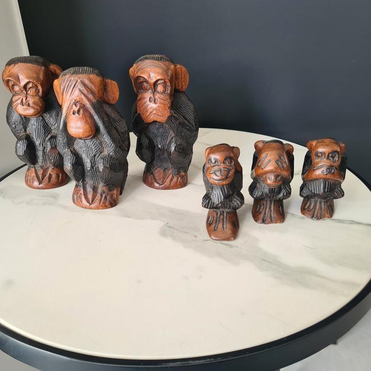 2 sets aapjes horen zien en zwijgen, Verzamelen, Beelden en Beeldjes, Zo goed als nieuw, Ophalen of Verzenden
