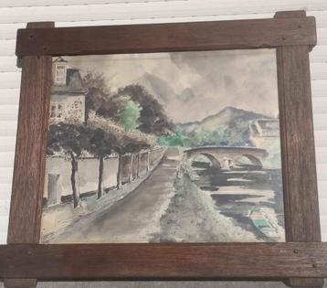 aquarelle paysage anseremme signe beschikbaar voor biedingen