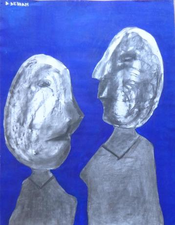 D. DEHAM / TWEE FIGUREN / ORIGINEEL WERK / 65x50cm / SIG beschikbaar voor biedingen