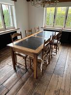 Eiken tafel met marmeren blad + 6 eiken stoelen, Huis en Inrichting, Ophalen, Gebruikt, Antiek en eik, 4 tot 6 stoelen