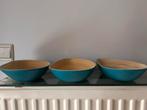 3 schaaltjes bamboe buitenkant turquoise L20cm xmax 14cm, Huis en Inrichting, Ophalen, Nieuw, Schaal of Schalen