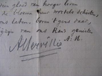 poème manuscrit d'Alfons Mervillie disponible aux enchères