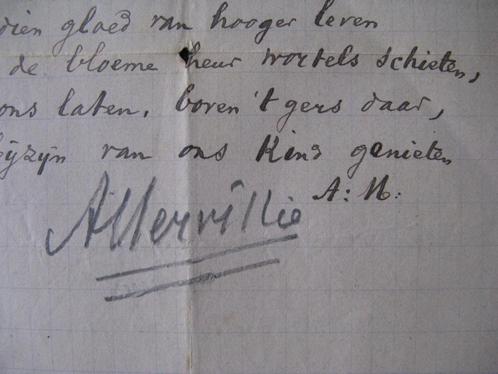 poème manuscrit d'Alfons Mervillie, Timbres & Monnaies, Lettres & Enveloppes | Belgique, Lettre, Enlèvement