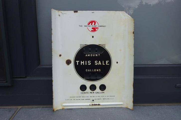 Geëmailleerde gevel van een oude U.S.A.1950 brandstofpomp, Verzamelen, Merken en Reclamevoorwerpen, Gebruikt, Reclamebord, Ophalen
