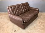 Seventies tweezits bank zetel vintage leder, Ophalen, Gebruikt