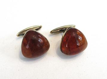 Vintage zilveren 875 manchetknopen met Baltisch Amber, '70  beschikbaar voor biedingen