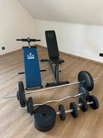 Halterset 75kg + 2 bankjes, Sport en Fitness, Ophalen, Zo goed als nieuw, Halterset