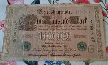  oude Duitse reichsbanknote 1000 mark 1910 beschikbaar voor biedingen