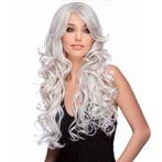Pruik lang zilvergrijs haar met krullen model Boston kleur 6, Verzenden, Nieuw