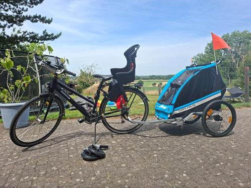 Kidscab fietskar 2 kinderen, Fietsen en Brommers, Fietsaccessoires | Aanhangwagens en Karren, Gebruikt, Kinderkar, Vering, Opvouwbaar