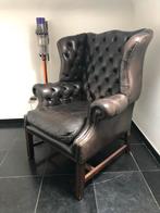 Chesterfield fauteuil - oorfauteuil - echt leer, Huis en Inrichting, Fauteuils, 75 tot 100 cm, Gebruikt, Leer, 75 tot 100 cm