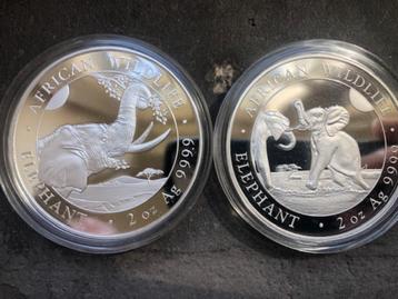 2 x 2 oz Somalia Elephant - 2023 + 2024 - silver beschikbaar voor biedingen