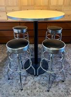 retro vintage bar sta tafel met 4 bar krukken, Gebruikt, Ophalen