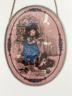 Vintage Sarah Kay glazen glas wanddecoratie ovaal signed, Antiek en Kunst, Ophalen of Verzenden