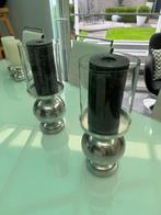 2 kaarsen met kandelaar in glas (40 cm hoog), Ophalen, Overige materialen, Overige kleuren, 25 tot 50 cm