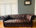 Chesterfield chocolade echt leer (1 bank + 2 banken), Huis en Inrichting, Ophalen, Gebruikt, Chesterfield, 200 tot 250 cm
