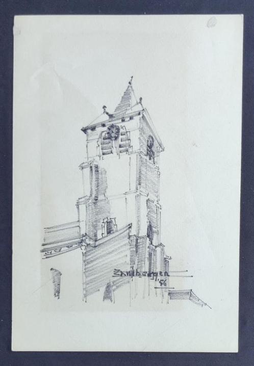 tekening kerk zandbergen 1956, Antiek en Kunst, Kunst | Tekeningen en Fotografie, Ophalen of Verzenden