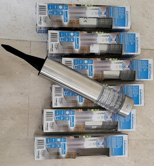 Nieuwe Grundig solar tuinlampen sensor !, Tuin en Terras, Buitenverlichting, Nieuw, Staande lamp, Inox, Minder dan 50 watt, Zonne-energie