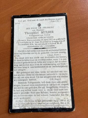Rouwkaart T. Mulier  Zwevezele 1870 + Brugge 1924