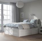 Bedframe met opberglades 140x200 cm, Huis en Inrichting, Slaapkamer | Bedden, Ophalen, Wit, Tweepersoons, 140 cm