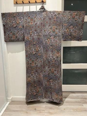 Vintage Japanse zijden kimono — Komon grijs-paars beschikbaar voor biedingen