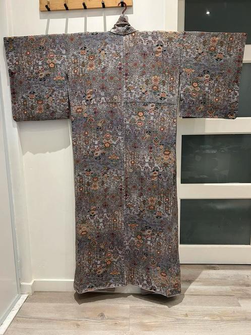 Vintage Japanse zijden kimono — Komon grijs-paars, Kleding | Dames, Overige Dameskleding, Gedragen, Verzenden