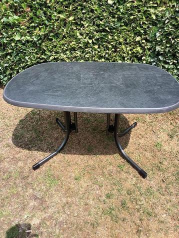 STEVIGE  OVALE TUINTAFEL   130X88 CM  GRIJS, Tuin en Terras, Tuintafels, Ophalen, Gebruikt, Ovaal, Kunststof