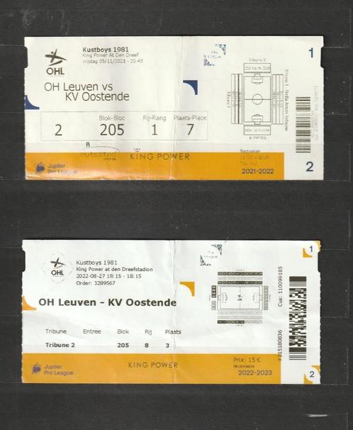 OH Leuven - KV Oostende : 4 tickets (utilisés) (2007-2022), Collections, Articles de Sport & Football, Utilisé, Autres types, Enlèvement ou Envoi