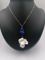 zoetwaterparel & Lapis-lazuli hanger, Handtassen en Accessoires, Kettingen, Nieuw, Met edelsteen, Wit, Zilver