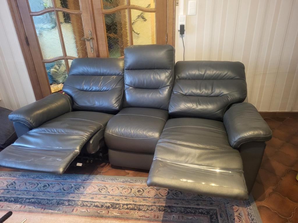 Canapé 3 places en cuir gr avec motorisation électrique, Maison & Meubles, Enlèvement, Cuir