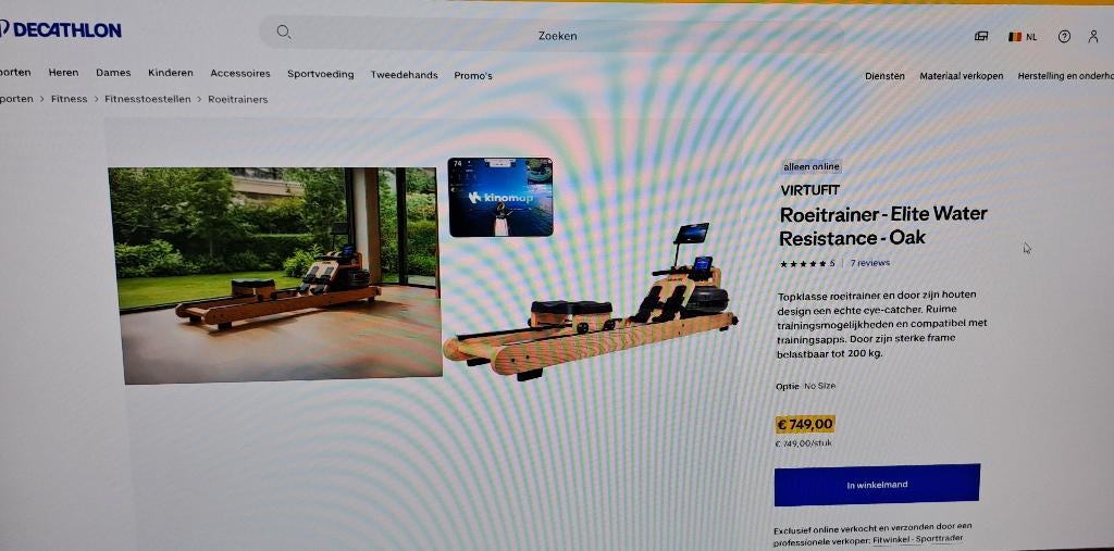 Virtufit roeitrainer elite water resistance oak, Ophalen of Verzenden, Gebruikt, Overige materialen, Roeitrainer