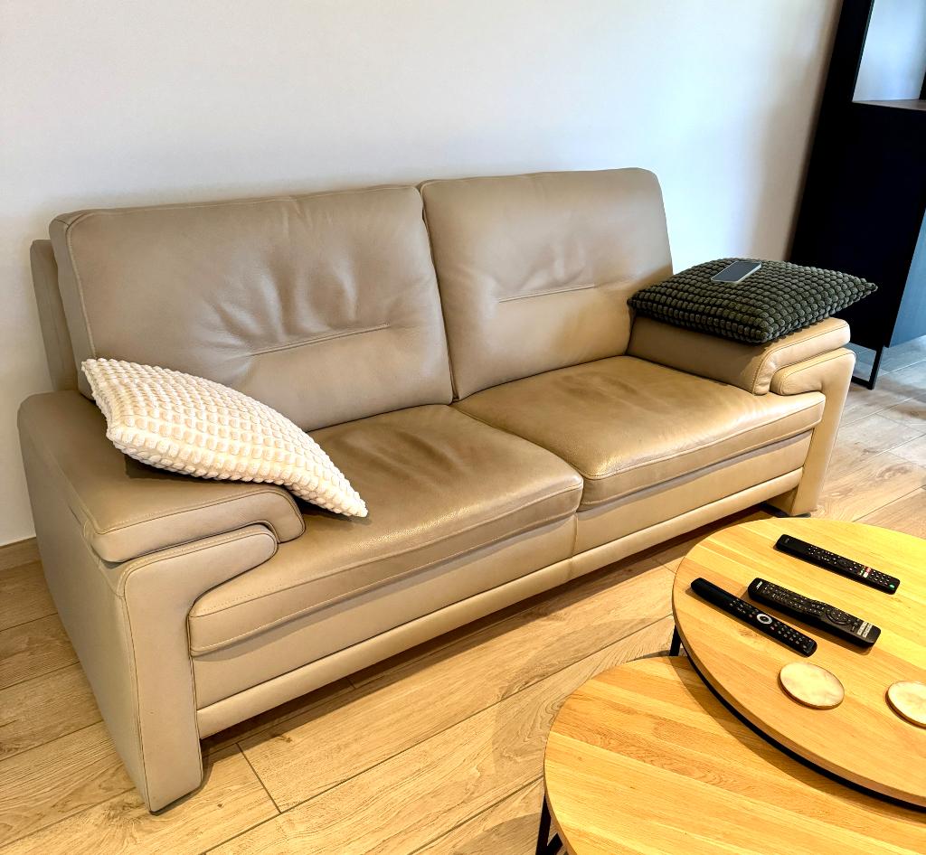 Lederen zetels beige 2-zit & 3-zit, Autres dimensions, Banc droit, Enlèvement, Utilisé