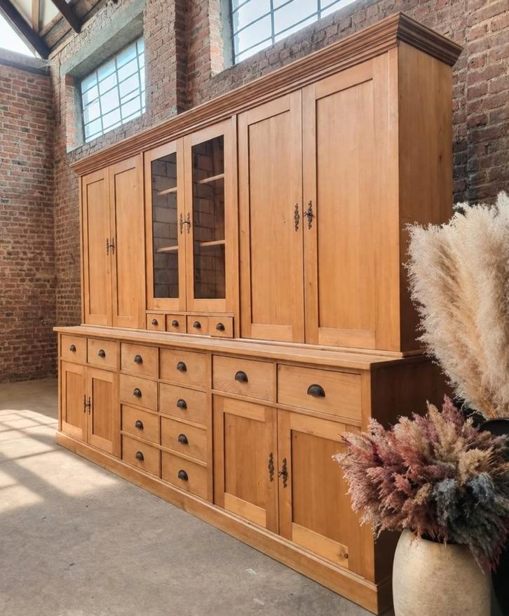 Massief houten buffetkast/vitrinekast 300cm art:91/26, Huis en Inrichting, Kasten | Buffetkasten, Zo goed als nieuw, 200 cm of meer