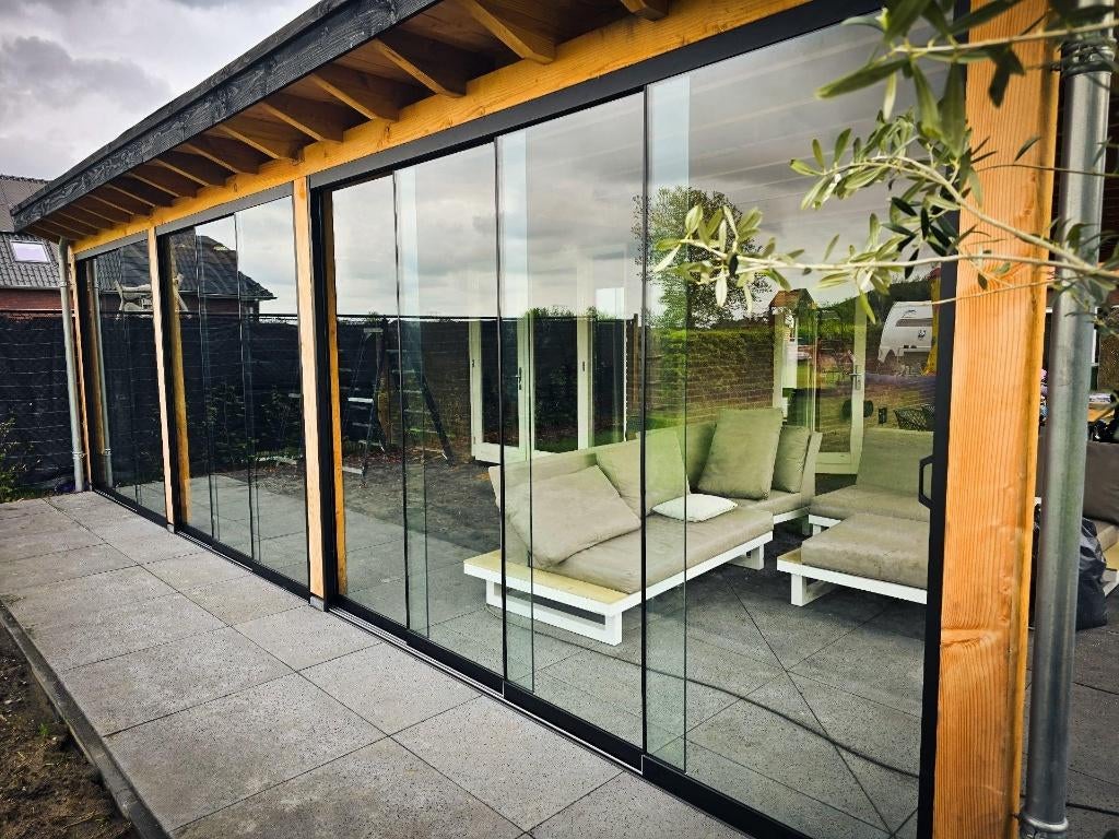 Glazen schuifwand – Veranda & Overkapping v.a. €500, Tuin en Terras, Ophalen of Verzenden, Nieuw, Veranda