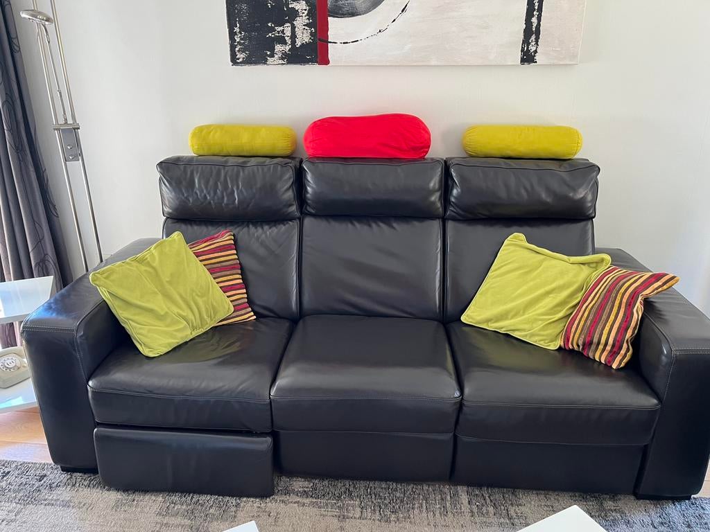 3-zit zetel in leder waarvan 1 elektrisch verstelbare relax, Ophalen, Zo goed als nieuw