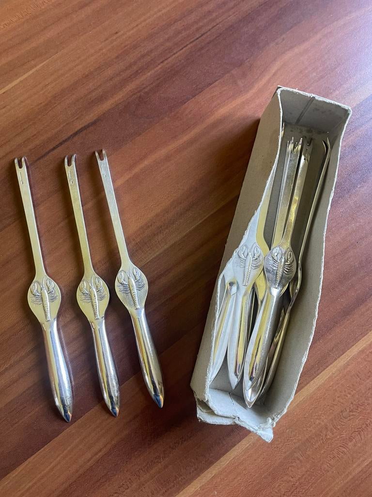 12 Fourchettes Curettes à Homard et Crustacés en argent, Antiquités & Art, Antiquités | Couverts, Enlèvement ou Envoi