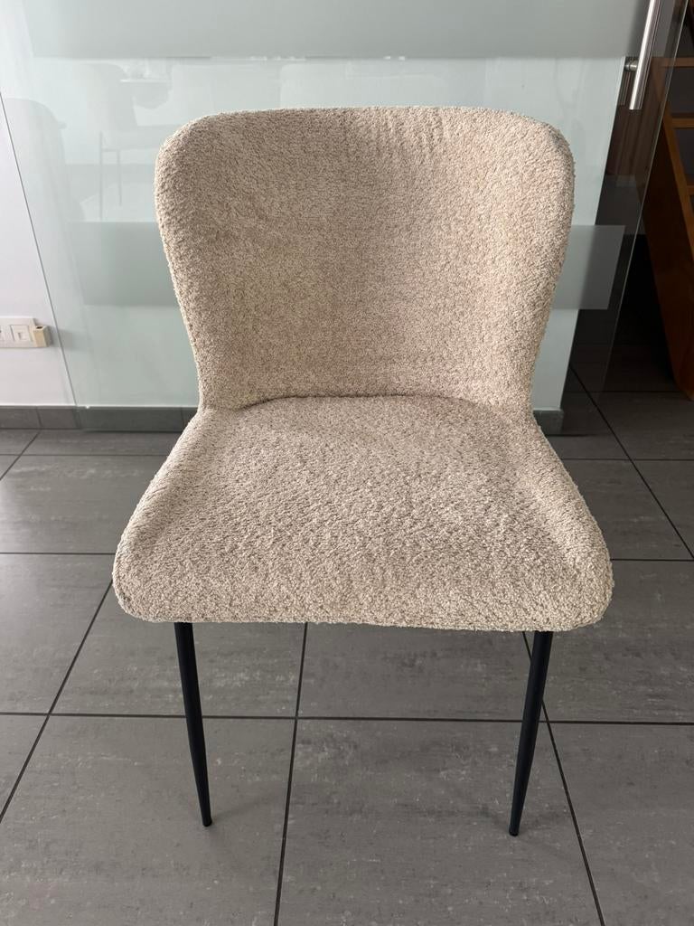 Lot de 6 chaises en tissu bouclé beige – Design Moderne, Maison & Meubles, Chaises, Enlèvement, Comme neuf