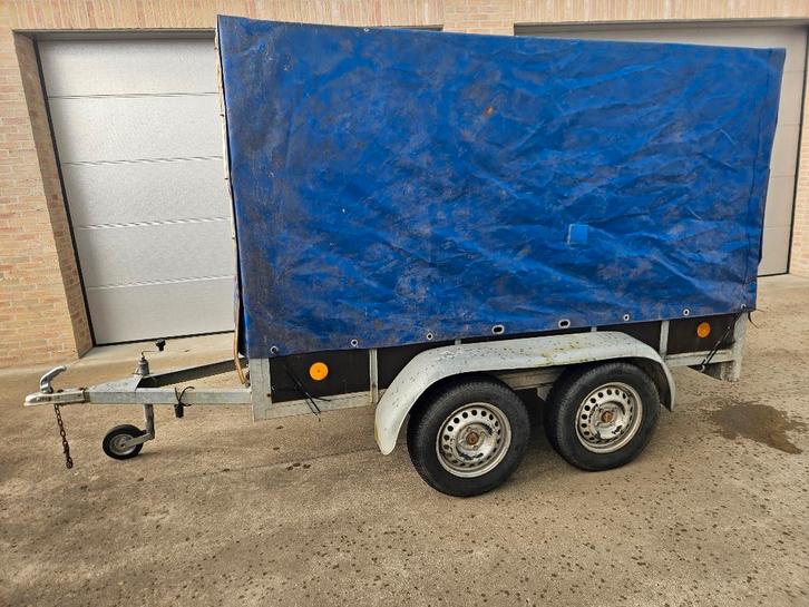 Dubbelas aanhangwagen tot 750 kg huif, kan kippen!, Auto diversen, Aanhangers en Bagagewagens, Gebruikt, Ophalen