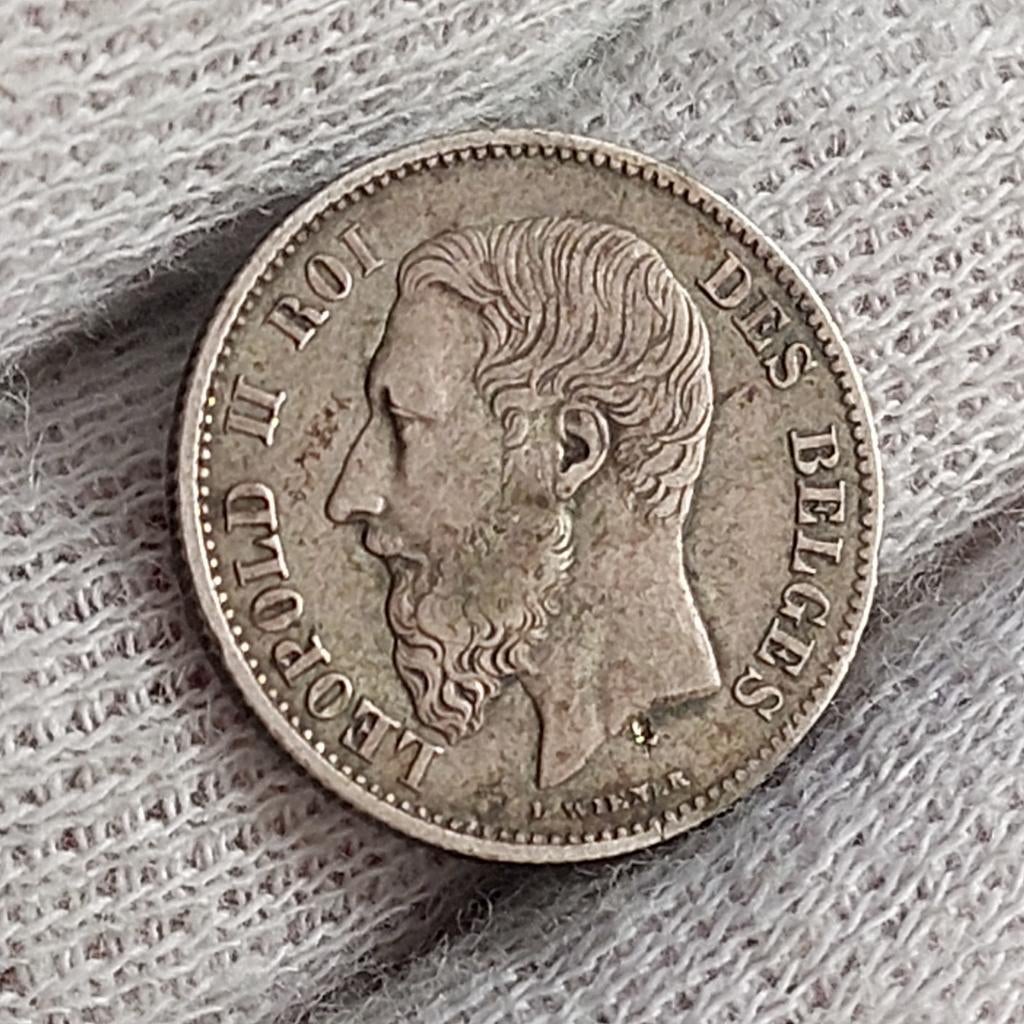 Munt / België / 50 centiemen / 1866 FR / met opdruk, Ophalen of Verzenden