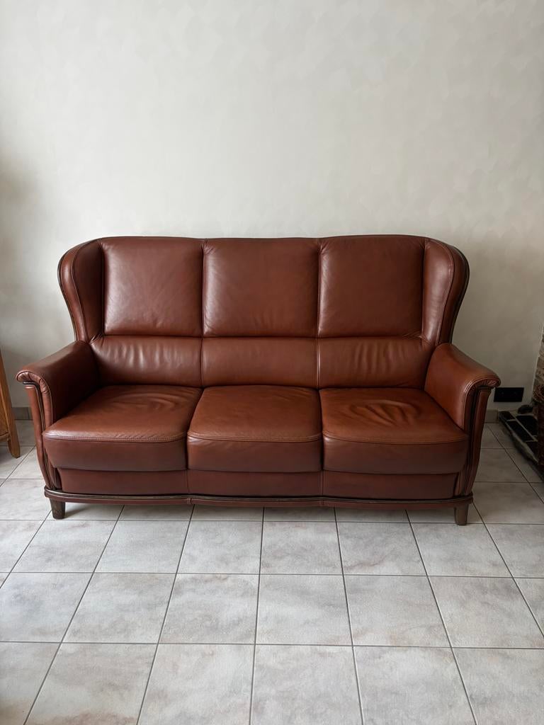 Lederen salon in bruin Taurus leder, Huis en Inrichting, Ophalen, Gebruikt, Vierpersoons of meer, Leer