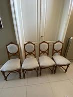 4 massief eiken stoelen – opnieuw gestoffeerd (crème), Antiek en Kunst, Ophalen
