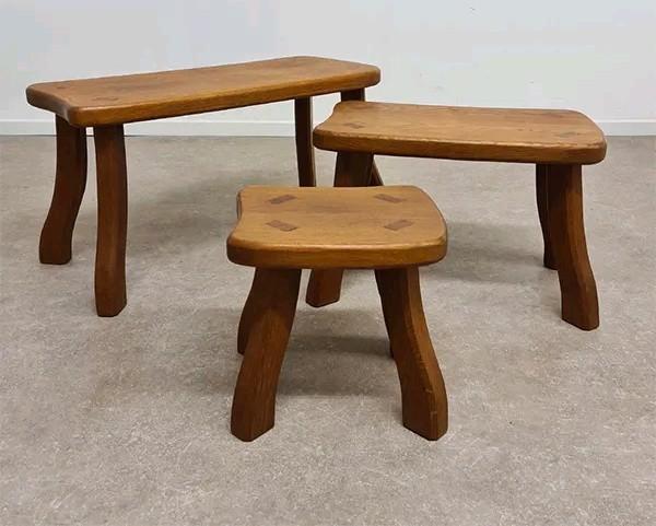 Vintage eikenhouten bijzettafels, 1970. Minimalist Brutalist, Antiek en Kunst, Antiek | Meubels | Stoelen en Sofa's, Ophalen of Verzenden