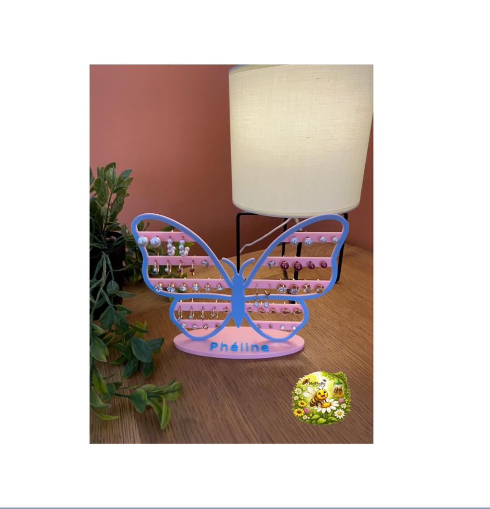 Porte-boucles d’oreilles papillon – 48 boucles – rose/bleu, Envoi, Bleu