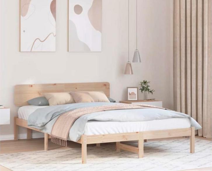 Lit double VIDA XL - INUTILISÉ !, Maison & Meubles, Chambre à coucher | Lits, Neuf, Deux personnes, 160 cm, 200 cm, Bois, Beige