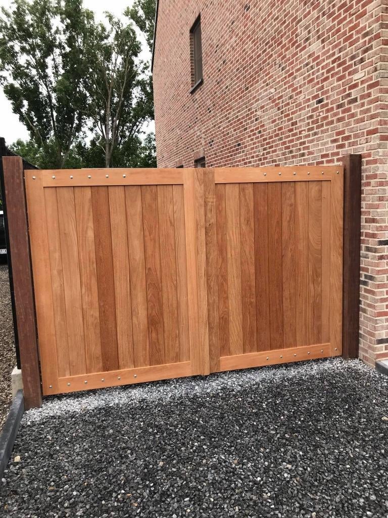 te koop afzelia poort(je) OP MAAT mooie prijs!, Ophalen, Nieuw, 150 tot 200 cm, Hout