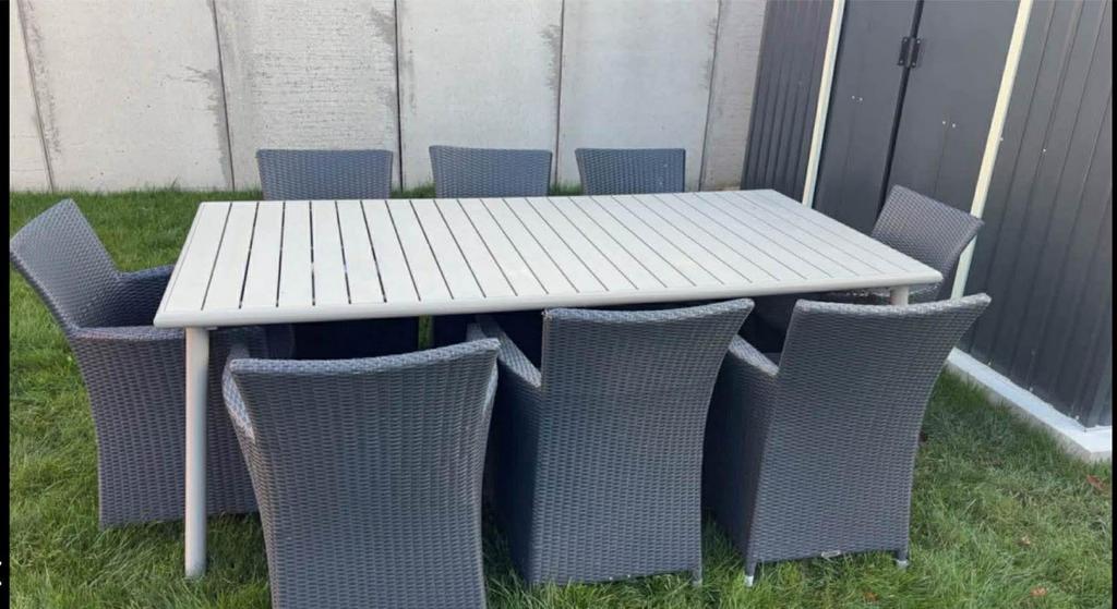 Ensemble jardin : table et 8 fauteuils, Enlèvement, Comme neuf, Aluminium